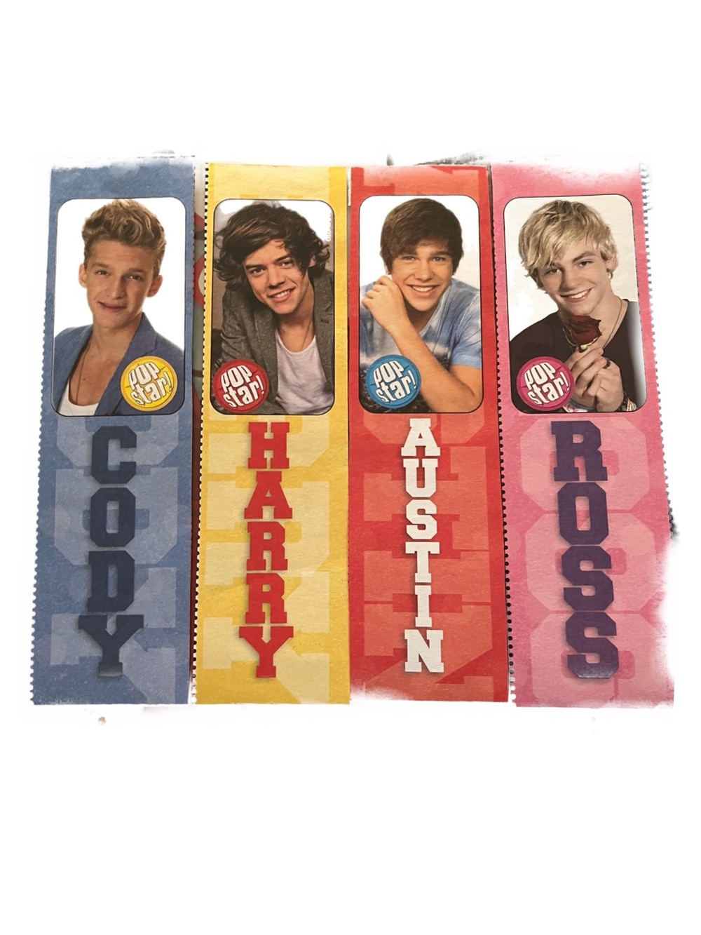 Popstar Character Bookmarks - Cody, Harry, Austin, Ross - Blue/Yellow/Red/Pink
